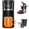 Mini Coffee Maker Single Serve, Instant One Cup for K Cup & Ground Coffee, 6 to 12 Oz Brew Sizes, Capsule Coffee Machine, Black