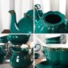 21 Piece Vintage Porcelain Tea Set, Dark Green China Coffee Service for 6, Teapot, Small Tea Cup with Gold Trim, Tea Sets