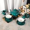 21 Piece Vintage Porcelain Tea Set, Dark Green China Coffee Service for 6, Teapot, Small Tea Cup with Gold Trim, Tea Sets